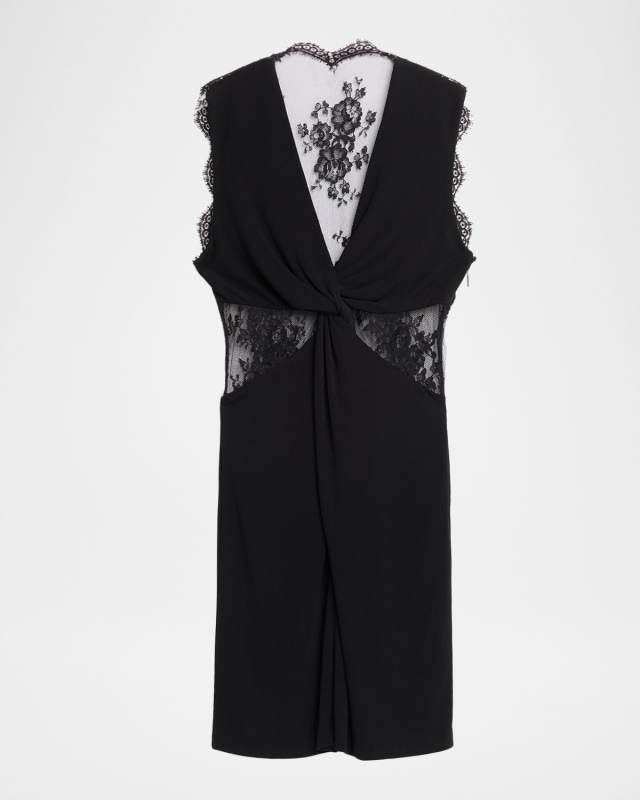 Lace-Inset Twisted Sleeveless Mini Dress
